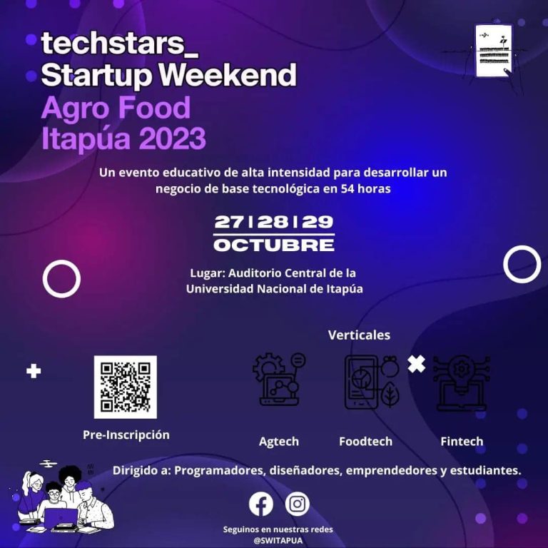 Secretaría departamental de juventud invita a participar del Techstars Startup Weekend Agro Food Itapúa 2023
