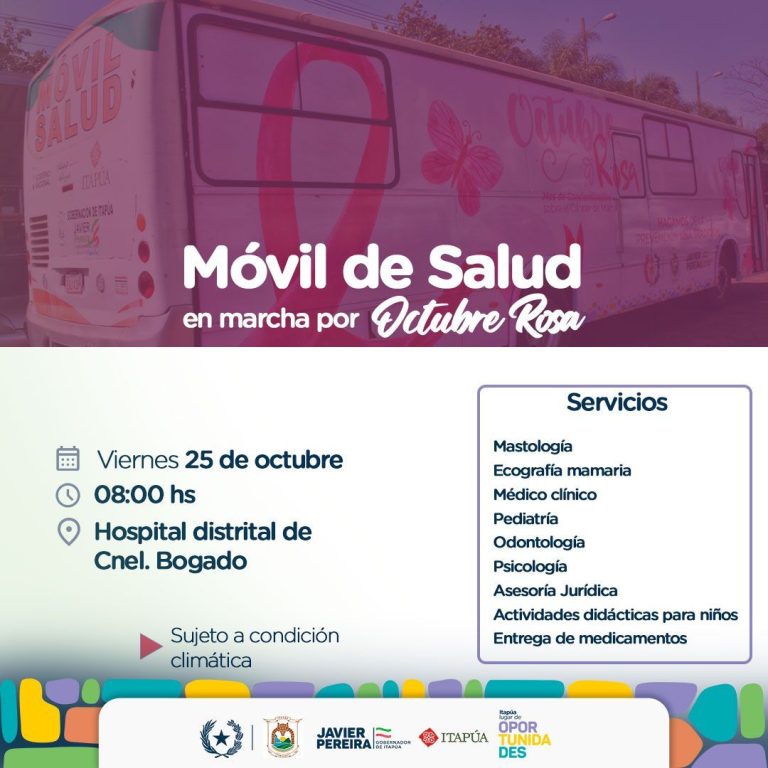 Móvil salud en marcha por octubre rosa en Coronel Bogado