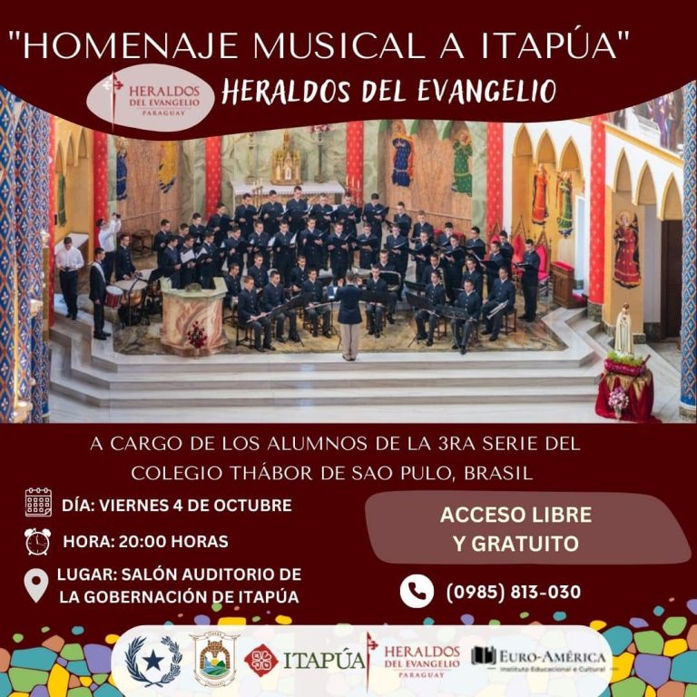 Los alumnos del Colegio Thábor de São Paulo – Brasil, brindarán un “HOMENAJE MUSICAL A ITAPÚA”, en el marco de su viaje de estudios por Paraguay
